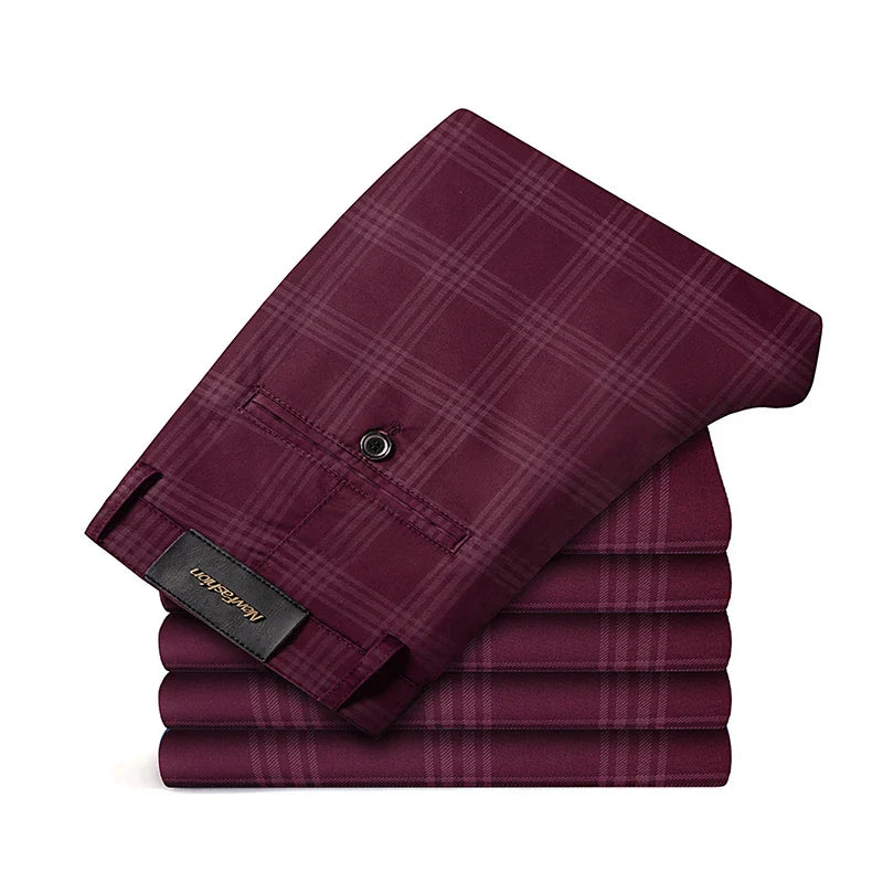 Brand Clothing Mens Casual Pants Fashion Plaid Classic Business Formal Trousers Elastic Straight Social Luxury Suit Pants