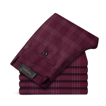 Brand Clothing Mens Casual Pants Fashion Plaid Classic Business Formal Trousers Elastic Straight Social Luxury Suit Pants