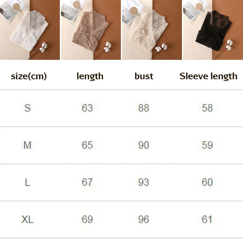 Elegant Sexy Women's Mesh T-Shirts Long Sleeve Lace See Through Blouse Versatile Bottoming Shirt Girls Sheer Tees Body Crop Top