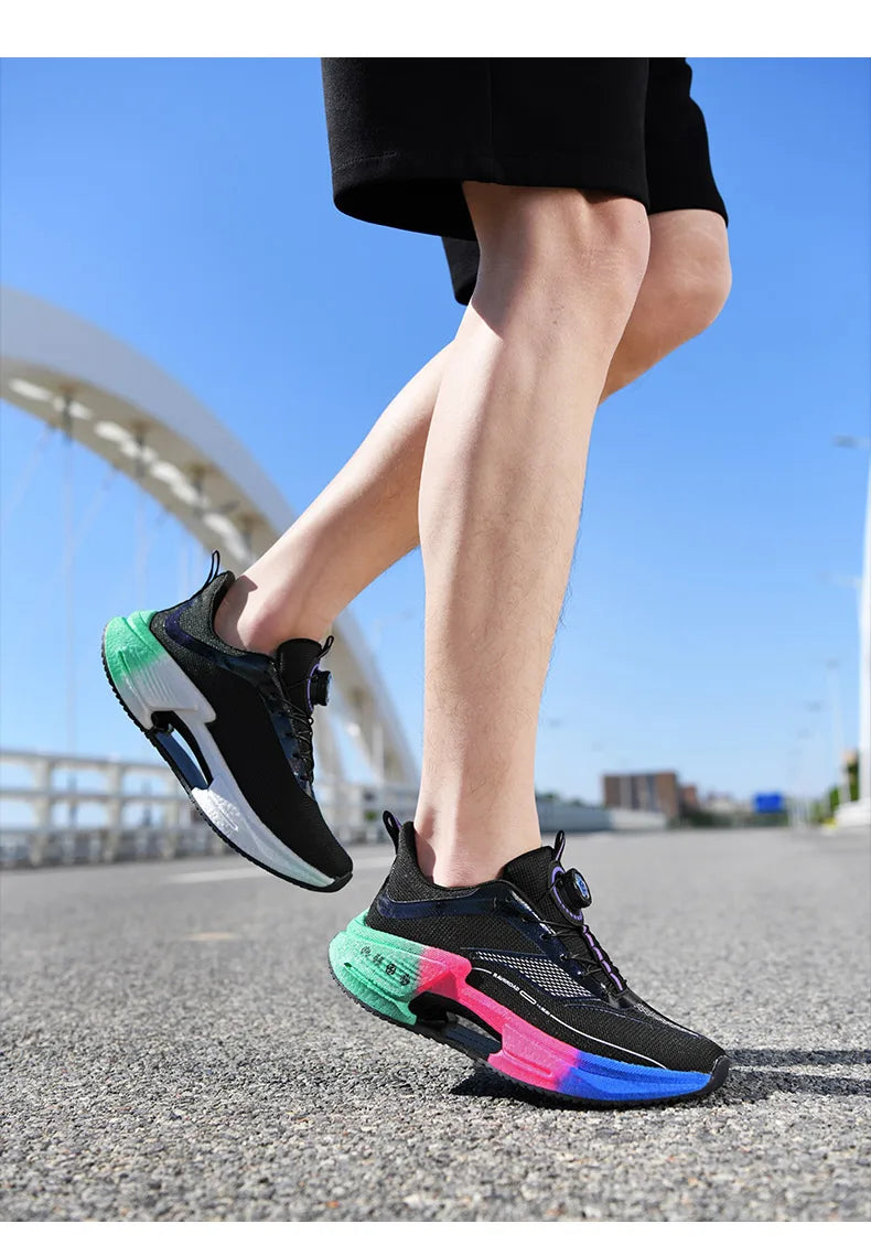 Family carbon plate running shoes for Boys Big Boys Student rotating button Technology TPU+ Popcorn high pop sneakers for girls