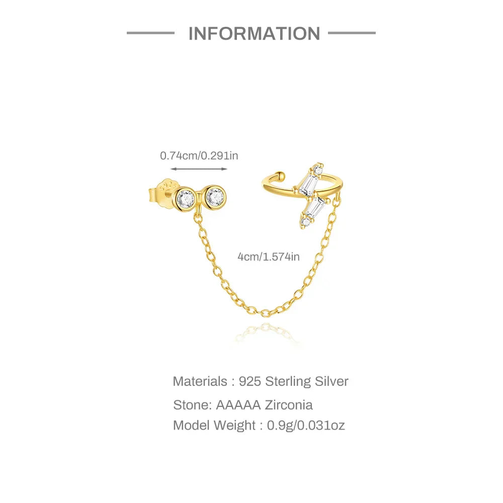 1PC 925 Sterling Silver Horse Eye Chain Tassel Zircon Drop Earrings For Women Ins Minimalism Geometric Earrings Gift