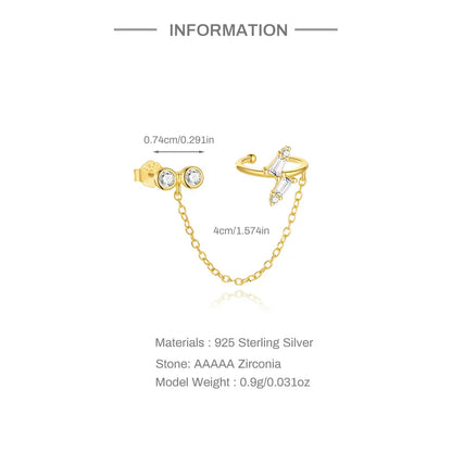 1PC 925 Sterling Silver Horse Eye Chain Tassel Zircon Drop Earrings For Women Ins Minimalism Geometric Earrings Gift