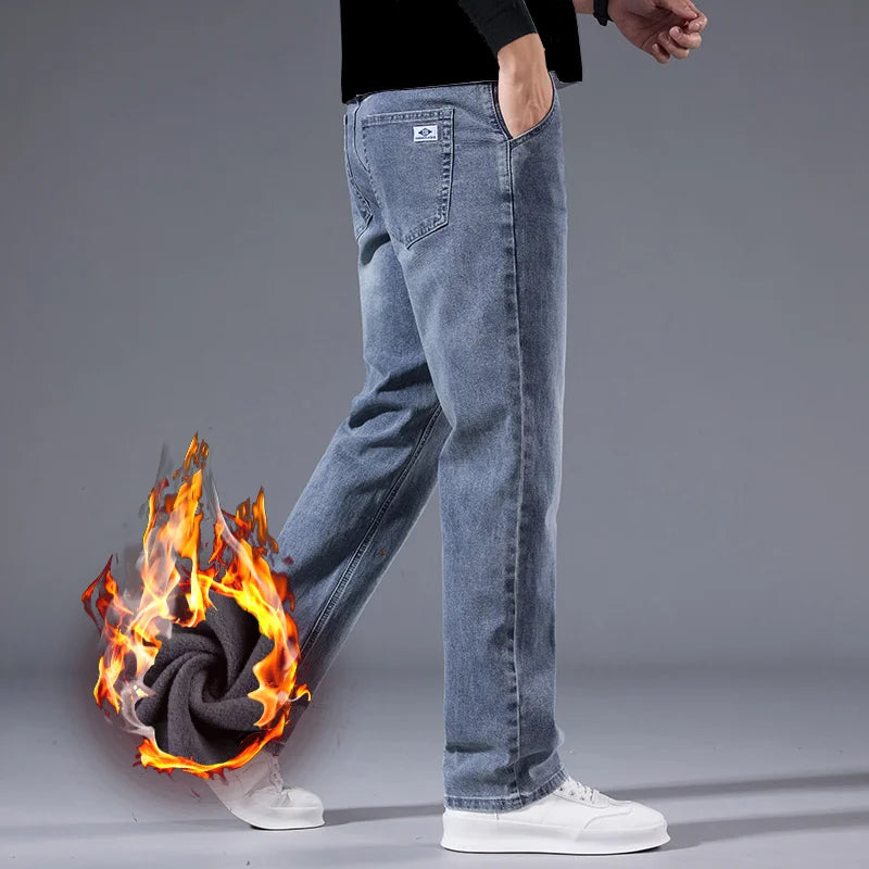 New Men's Light Business Micro Stretch Straight Fit Denim Pants Vintage Distressed All Season Wearable Long Pants