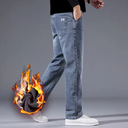 New Men's Light Business Micro Stretch Straight Fit Denim Pants Vintage Distressed All Season Wearable Long Pants