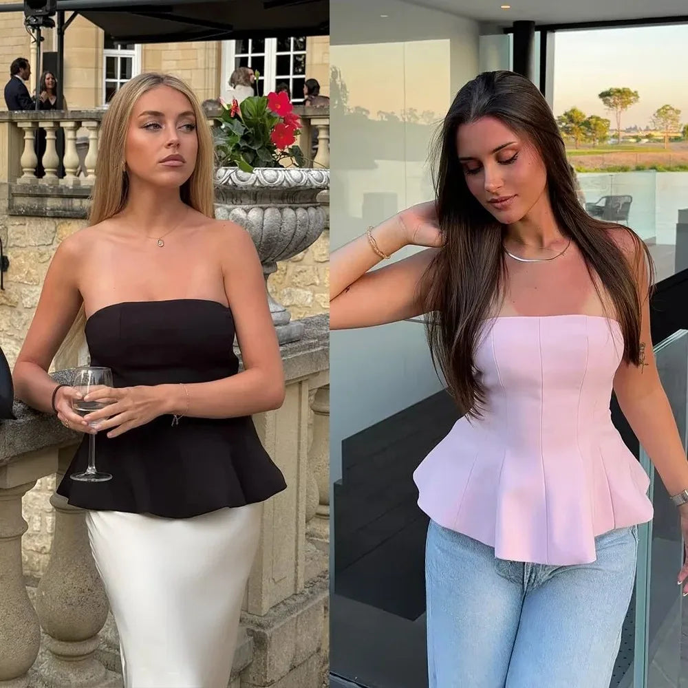 Sexy Butter Yellow Cami Ruffles Tube Top Women Fashion 2025 Summer Strapless Y2K Girl Streetwear Tops Holiday Party Tops