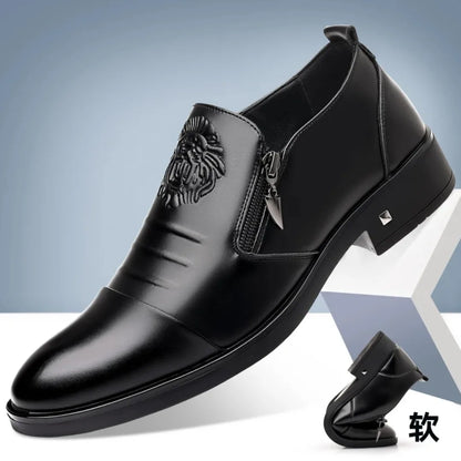 Men's leather casual shoes, fashionable business oxford shoes, zipper pointed leather shoes