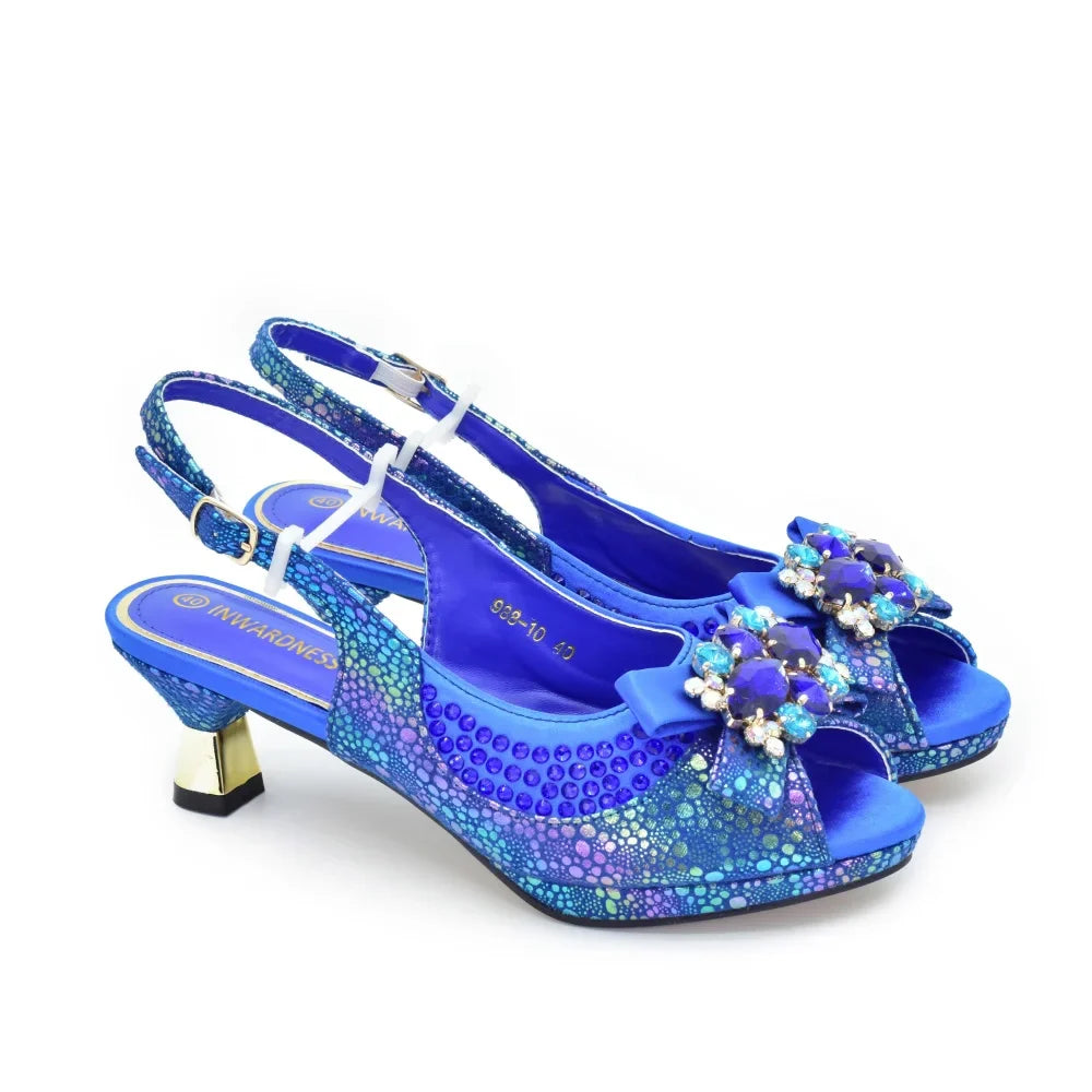 New Fashion Nigerian Banquet Shoes and Bag Set Rhinestone Ladies Matching Shoes and Bag High Heel for Weddings and Parties
