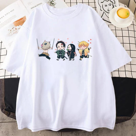 Hot Anime Kamado Tanjirou Kamado Nezuko Agatsuma Zenitsu Hashibira Inosuke Printed T-shirts Women Men Short Sleeve Summer Shirts