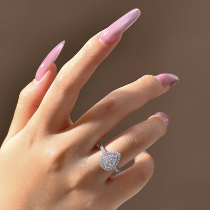 Round D VVS1 Moissanite Diamond Pear-Shaped Rings for Women S925 Sterling Silver Engagement Bride Vintage Jewelry Gifts
