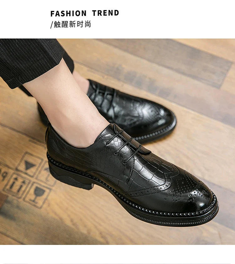 Luxury Men Brogue Dress Shoes Men Suit Casual Shoes Formal Business Leather Shoes Men Brown Wedding Italian Banquet Shoe Size 46