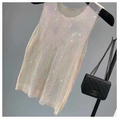 Crystal Beading Shiny Tanks Party Club Sexy Hollow Out Diamonds Stamping Camis Winky Sleeveless Vest