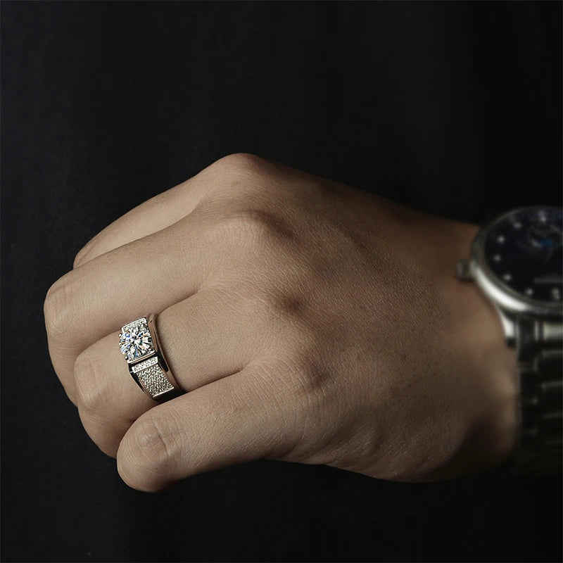 1ct D Color Moissanite Wedding Band Men Ring 925 Sterling Silver with Gold Plated Wedding Engagement Rings Gift For Man