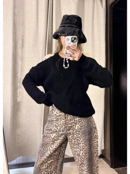 High Waist Straight Jeans Hip-hop Leopard Print Pants