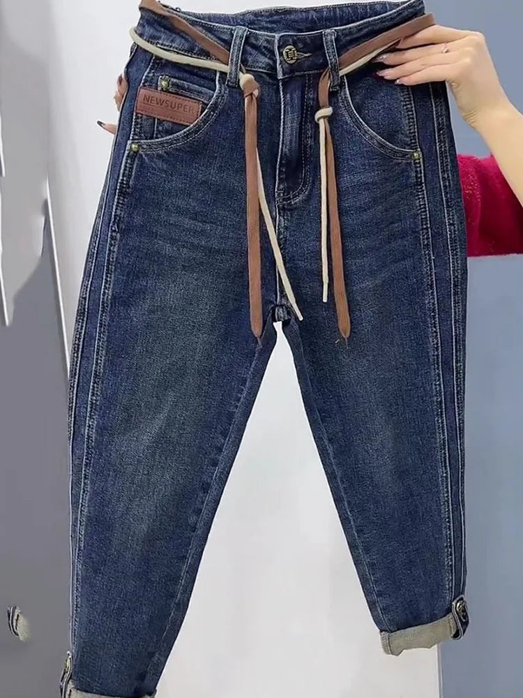 High Waist Straight Jeans Loose Fit Stretch Haren Denim Pants