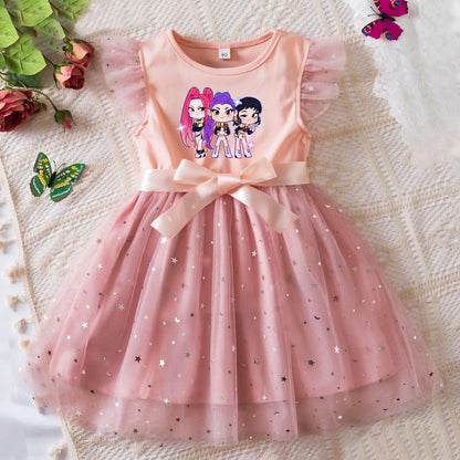 Rumi Girls Sequin Tutu Dress with Bow Flutter Sleeves Summer Princess Party Outfit for Toddler Kids 2-6 Years
