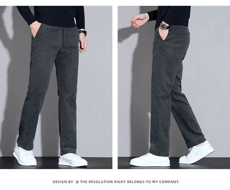 Men's Loose Casual Pants Autumn and Winter New Fashion Pocket Wide-leg Business Pants Comfortable Elastic Waist Stretch Pants