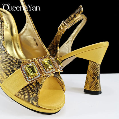 Elegant Green Peep-Toe Women Heel Pumps for Italian Matching Party Shoes and Bags Set for Parties with Diamond Accents