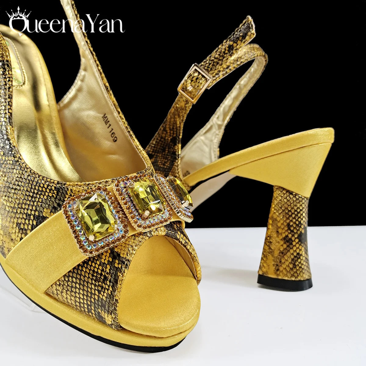 Luxurious Italian Women's Party Shoes&Bag Set Elegant Golden Rhinestone  Sandals with Peep Toe High Heels Wedding
