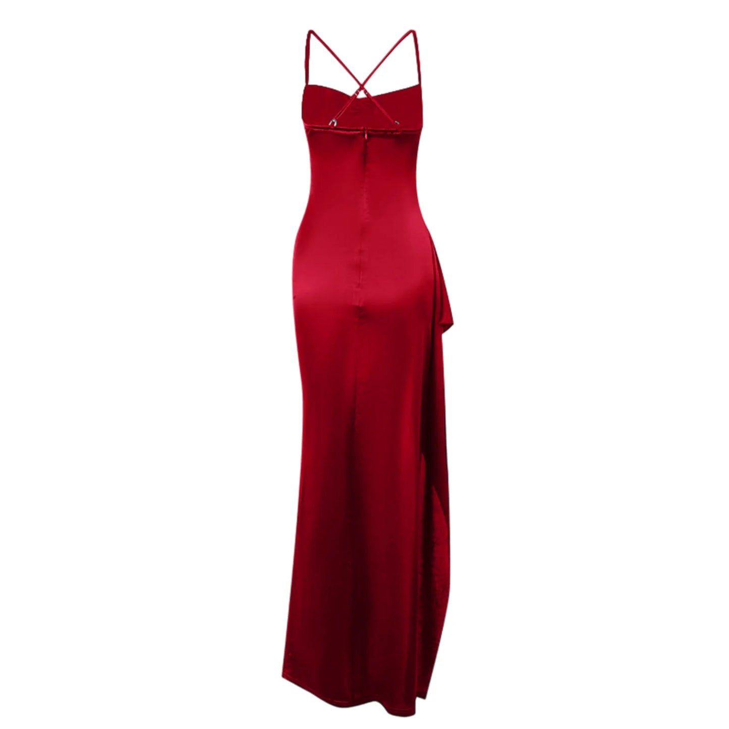 Women's Fashion Elegant Fitted Pleated Slit Satin Gown Solid Color Sleeveless Backless Long Dresses Summer Satin Party Dress