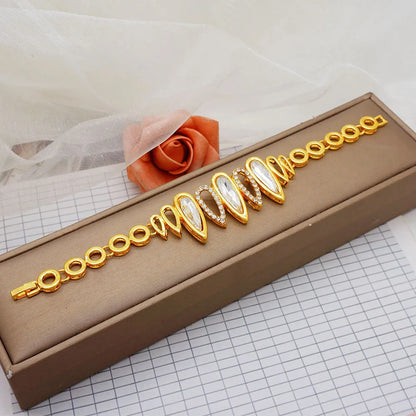 Women Gold Color Jewelry Sets Blue Pendant Necklace Earrings Bracelet Ring Sets Party Gifts
