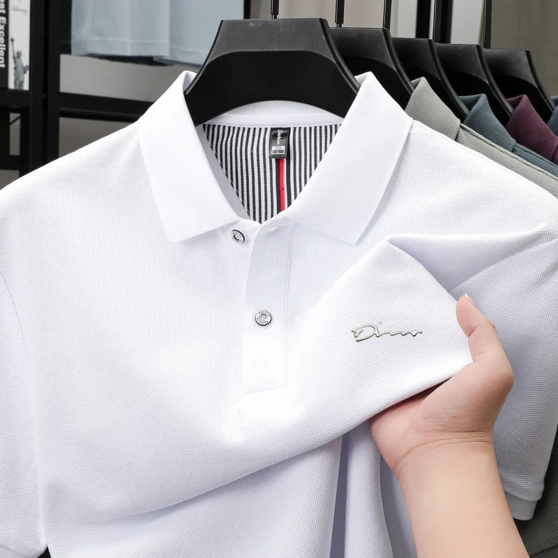 Brand 100%pure cotton short sleeve polo shirt men's new fashion letter embossed business casual solid color summer lapel T-shirt