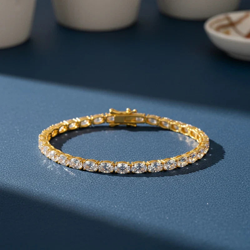 0.3-1.5CT Oval Cut Moissanite Hip-hop Tennis Bracelets for Women Men Lab Diamond Wedding Party 100% S925 Silver Chain