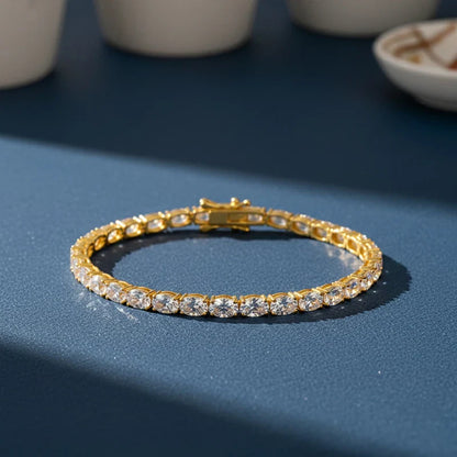 0.3-1.5CT Oval Cut Moissanite Hip-hop Tennis Bracelets for Women Men Lab Diamond Wedding Party 100% S925 Silver Chain