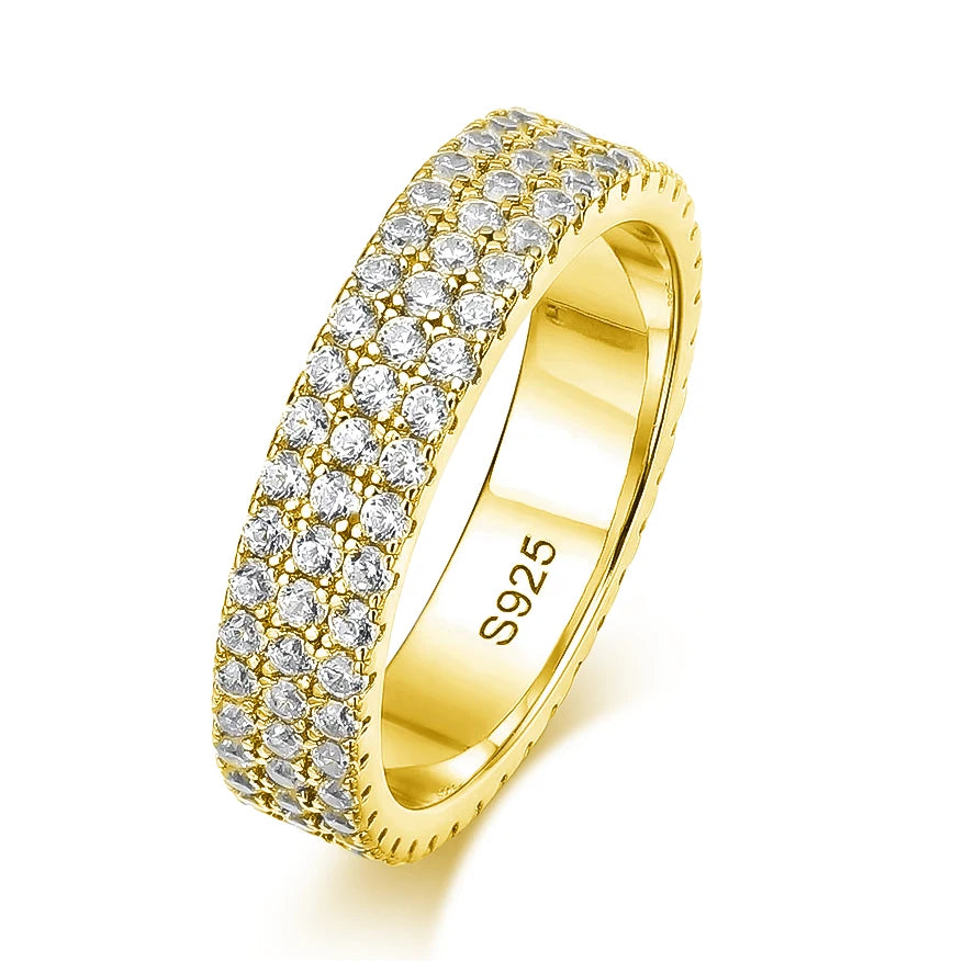Full Moissanite Ring 925 Sterling Sliver Plated 18k Eternity Band Hip Hop Rings for Woman Man Party Sparkling Jewely