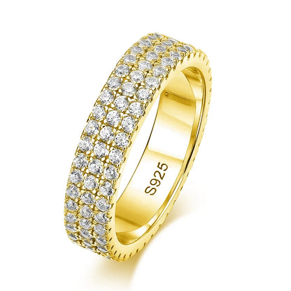 Full Moissanite Ring 925 Sterling Sliver Plated 18k Eternity Band Hip Hop Rings for Woman Man Party Sparkling Jewely