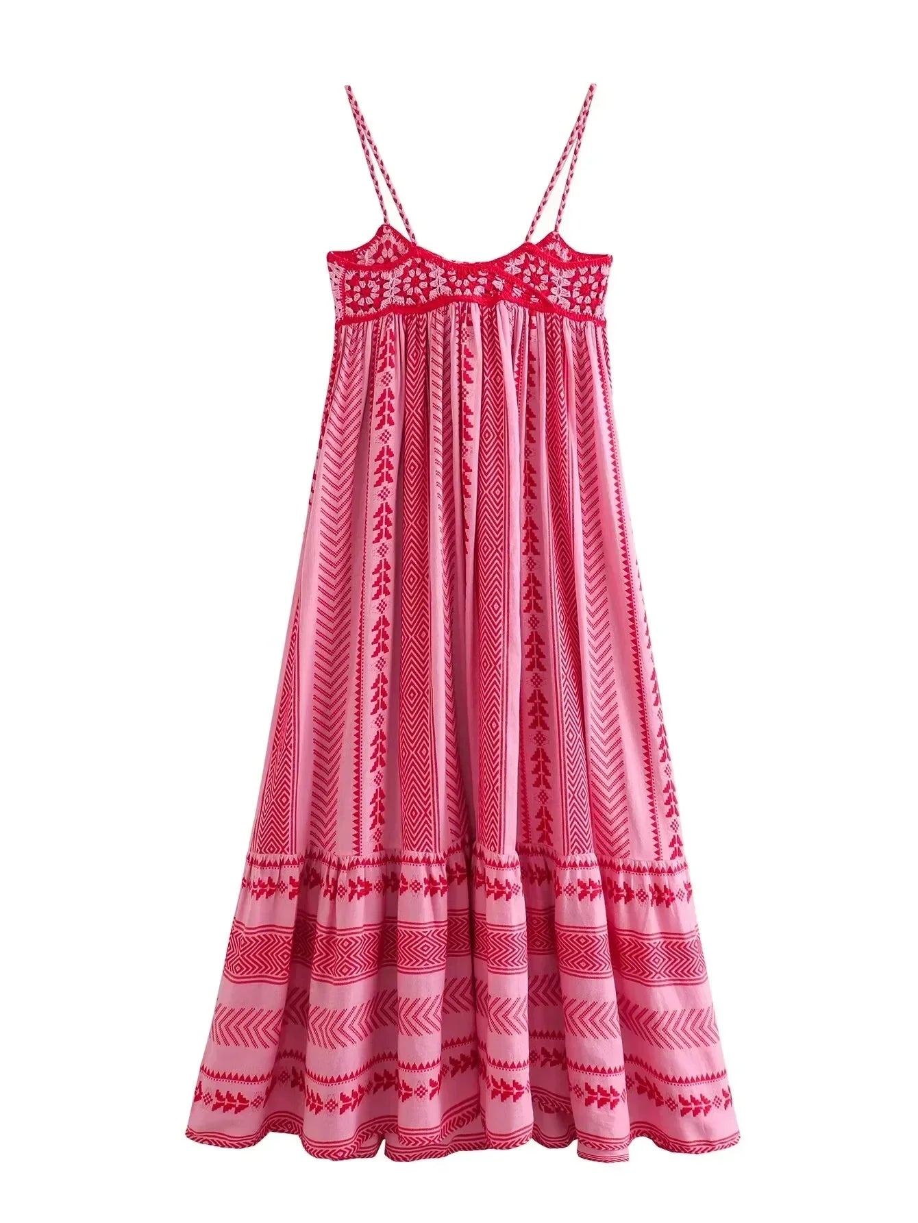 Women Bohemian Midi Dress Vacation Charm Splice Knitted Vintage Strap Dress Women Vestidos Mujer