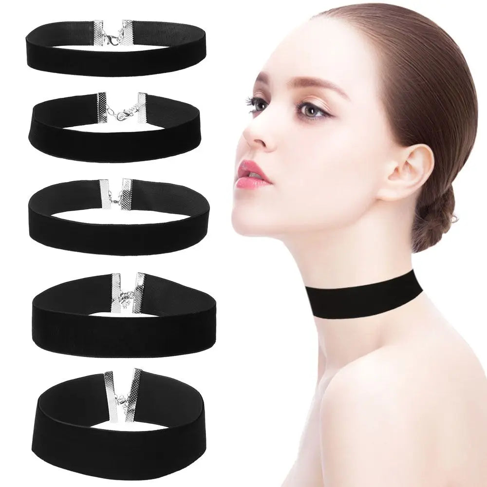 1PC New Fashion Adjustable Black Velvet Choker Wide Band Necklace Ribbon 90s Retro Vintage Gothic Goth Women Necklace