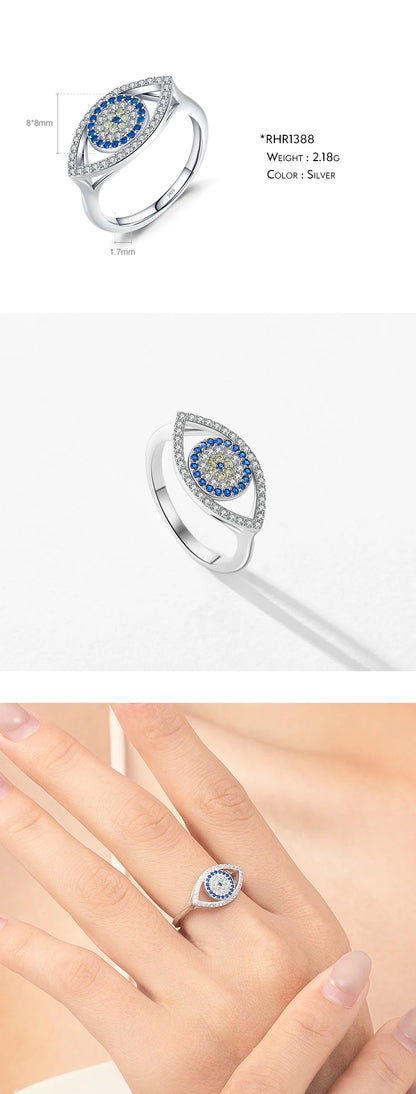925 Sterling Silver Cute Blue Ghost Eyes Ring Sparkling Clear Cubic Zirconia For Women Fine Fashion Jewelry Birthday Gift