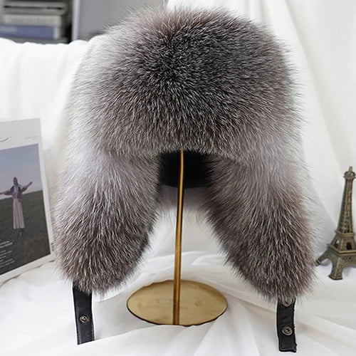 2025 Cap 100% Raccoon Dog Full Fur Fox Fur Hat Men's Fur Ear Protection Winter Thickened and Warm Russian Hat Men's Trend