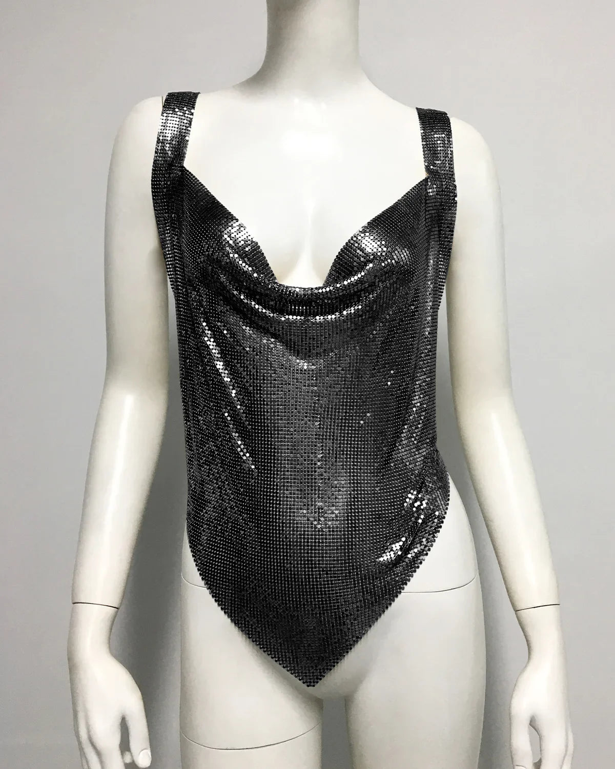 Shiny Metal Sequin Party Tank Top For Women Sexy Deep V Neck Backless Off The Shoulder Camisole Rave Nightclub Crop Top 2024 New