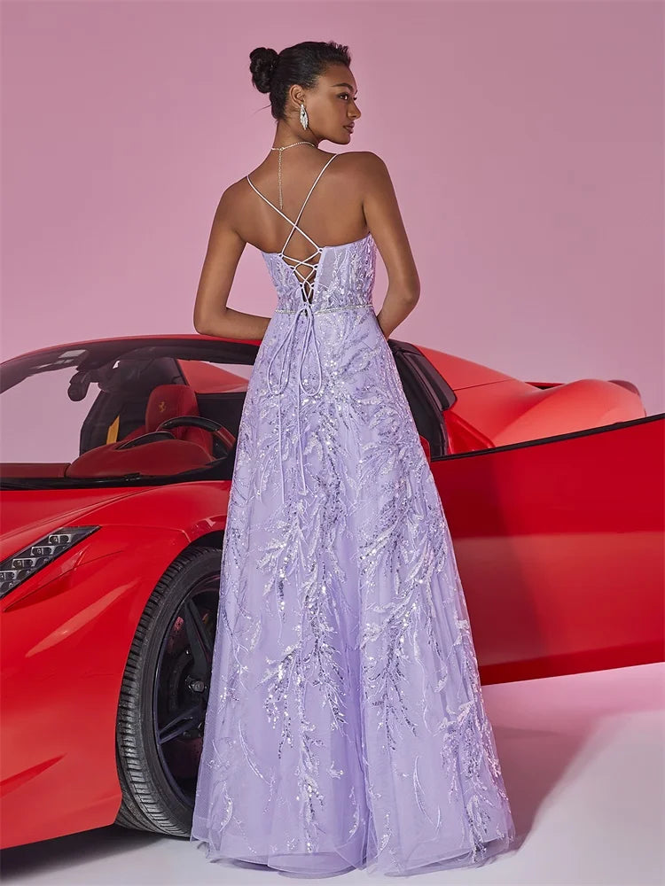Luxury Suspenders Sequins Sexy backless Formal Evening Dresses Women Long Wedding Party Maxi Cocktail Gowns