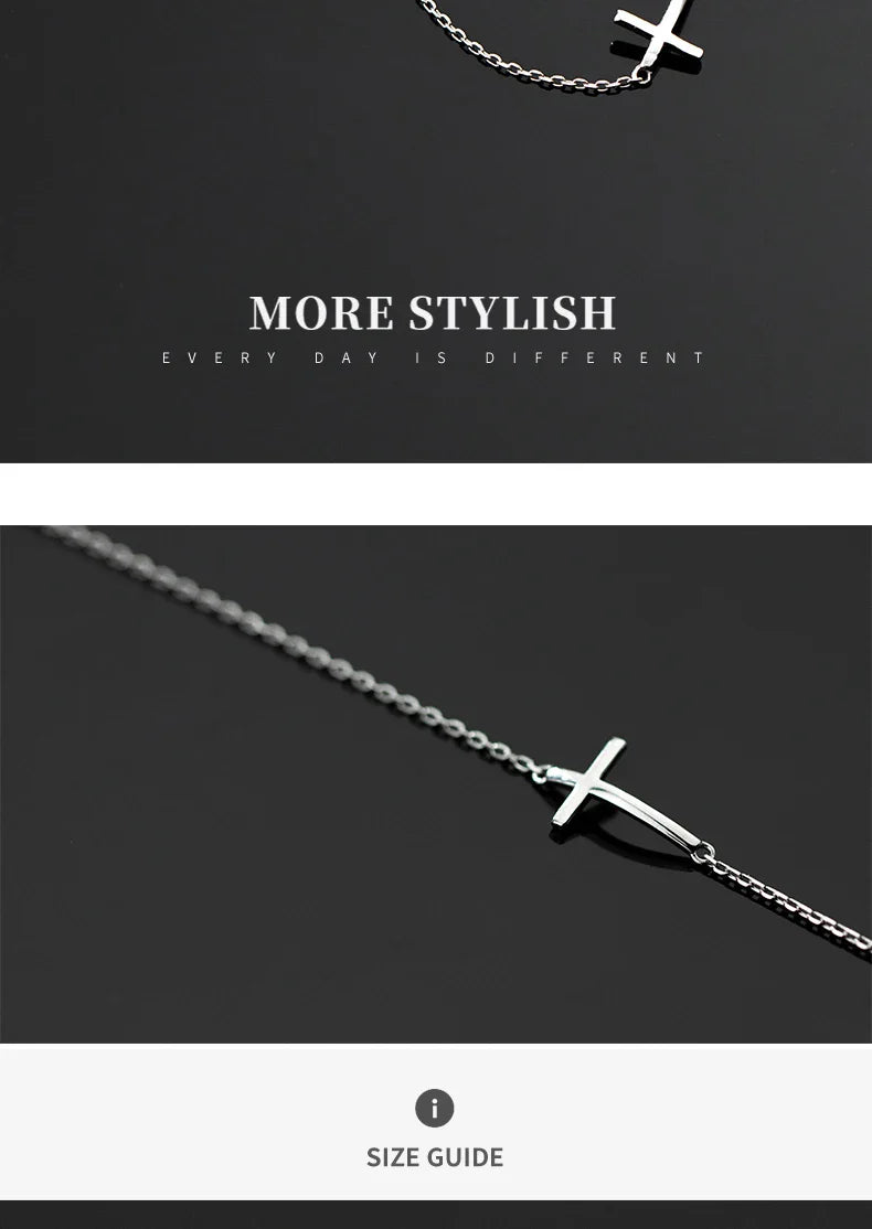 Real 925 Sterling Silver Smooth Cross Bracelet For Women Shiny Link Chain Bracelet Fine Jewelry Valentine's Day Gift
