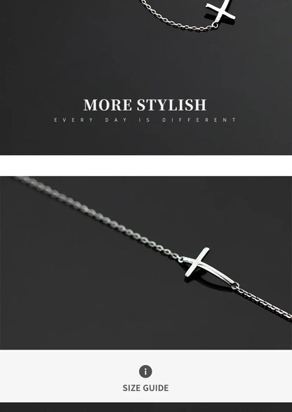 Real 925 Sterling Silver Smooth Cross Bracelet For Women Shiny Link Chain Bracelet Fine Jewelry Valentine's Day Gift