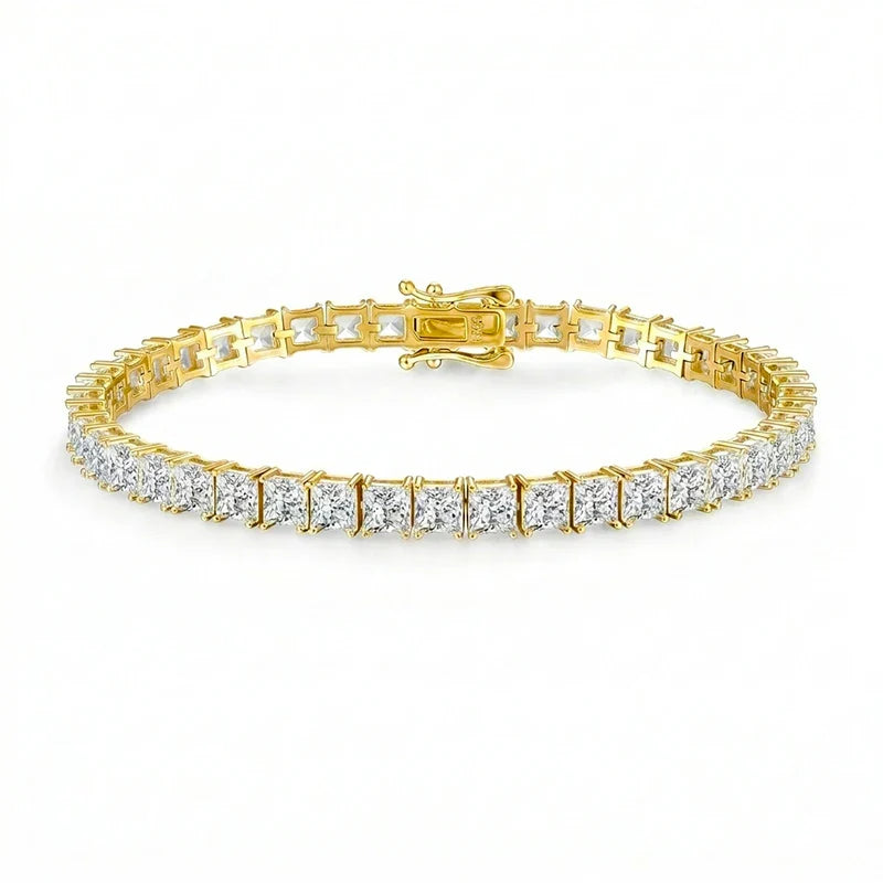 4*4mm D Color Princess Cut Moissanite Tennis Bracelet Hip-hop Men's Jewelry Square Chain for Women Real Pure 925 Silver