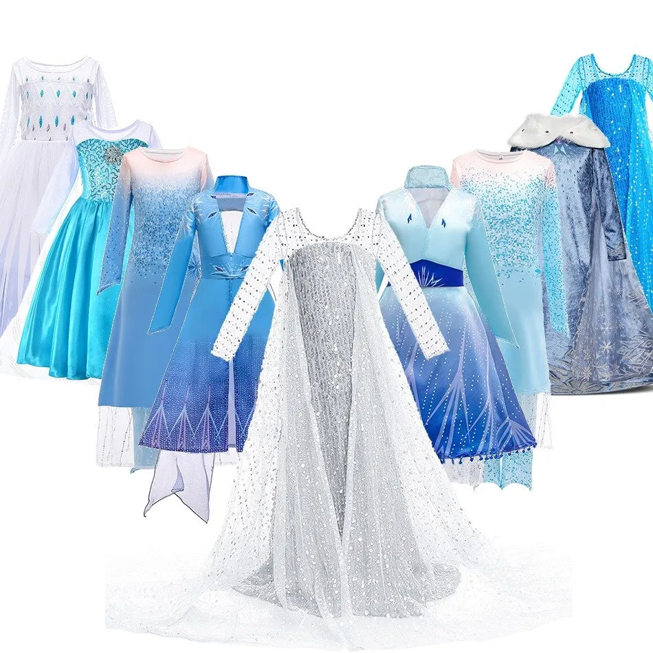 Vestido Elsa 2 Fantasia Meninas 3 5 6 8 10 Anos Infantil Halloween Cosplay Princesa Vestido Aniversário Roupa Festa