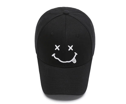 Women's Smiley Face Embroidery Baseball Caps Kpop Black Cotton Adjustable