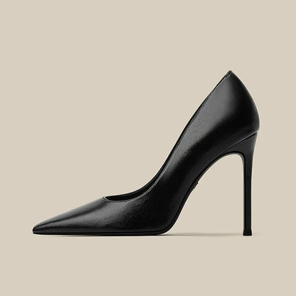 Soft leather high heels for women slim heels with pointed tips new spring and autumn versatile nude professional single shoes