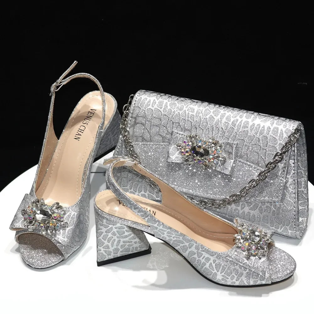African Fashion Italian Shoes And Bag Sets For Evening Party With Stones Colorful Italian Handbags Match