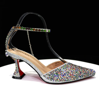 Pointed Shoes Bag Soft Handle Bag Anklet Design Medium Heel Ladies Shoes Suitable for Wedding Party