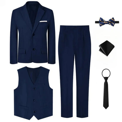 Suit for Kids Boys Wedding Formal Outfit Set Children Gentleman Ring Bearer Clothings Perform Tuxedo Vest + Pants + Blazer 3PCS