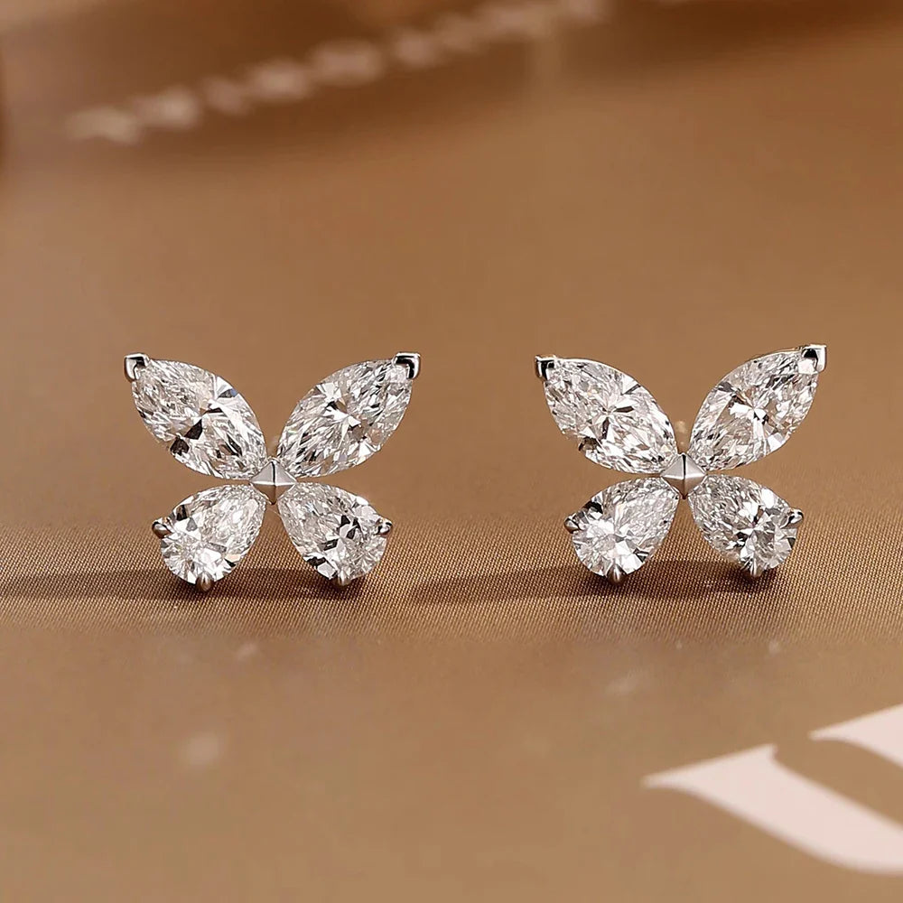Butterfly Moissanite Stud Earrings for Women  925 Sterling Silver 0.3CT Pear/Marquise Cut Diamond Ear StudsCertified Certificate