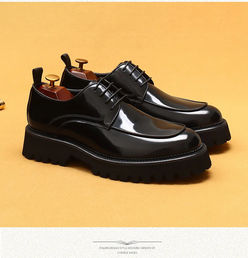 Men Oxford Brogue Genuine Leather Shoes Black Brown Classic Style Platform Lace Up Formal Shoes Wedding Office Dress Shoes Men