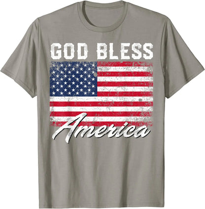 God Bless America USA Flag 4th of July Patriotic T-Shirt Men Women Graphic T Shirts Cotton Casual Daily Four Seasons