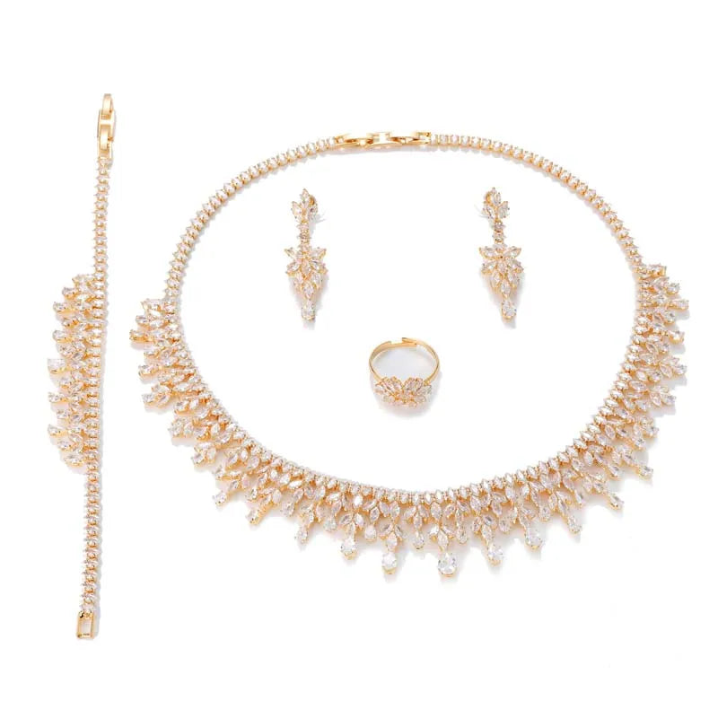 Cubic Zirconia Women Water-drop Jewelry Set BN8593 Necklace Bracelet Earrings And Ring Birthday Gift