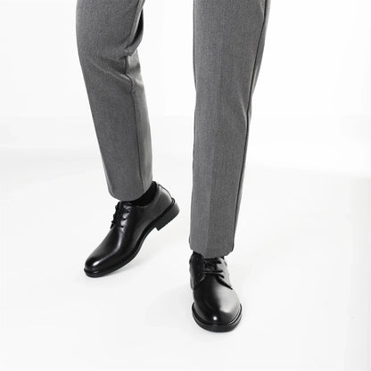 Men's Black Formal Dress Shoes Genuine Cow Leather Derby Shoes Pigskin Lined Ultra Soft Rubber Sole Formal Footwear
