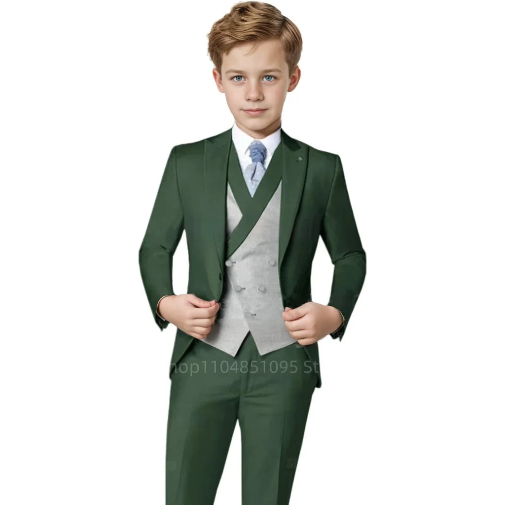 Elegant Orange Boy's Suit Set for Wedding 3 Pieces Suit Set Groom Tuxedo Sets Blazer Vest Pants Kids Guest Tuxedo Piano Suit